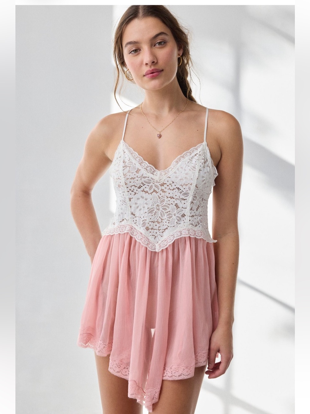 URBAN OUTFITTERS Out From Under Cassandra Sheer Lace + Mesh Hanky Hem Slip